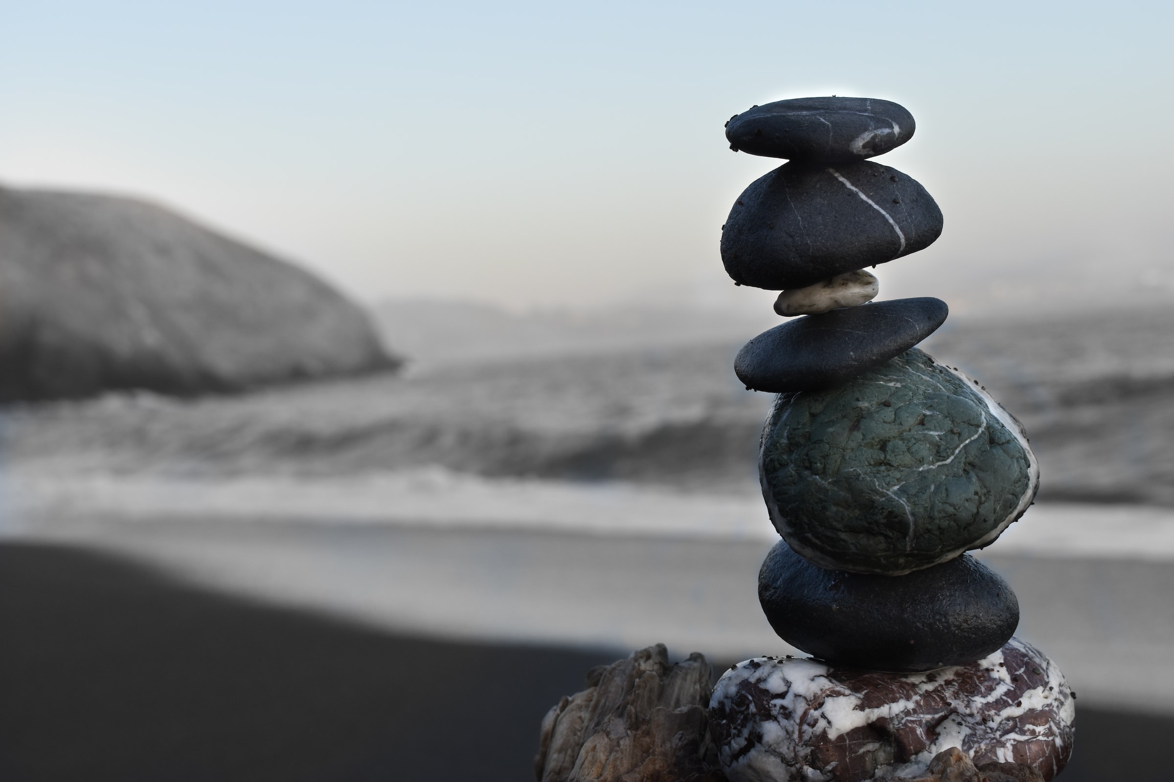 A rock cairn on a beach